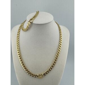 XP Jewelry Gold Tone Curb Chain Heart Necklace and Bracelet Set Adjustable